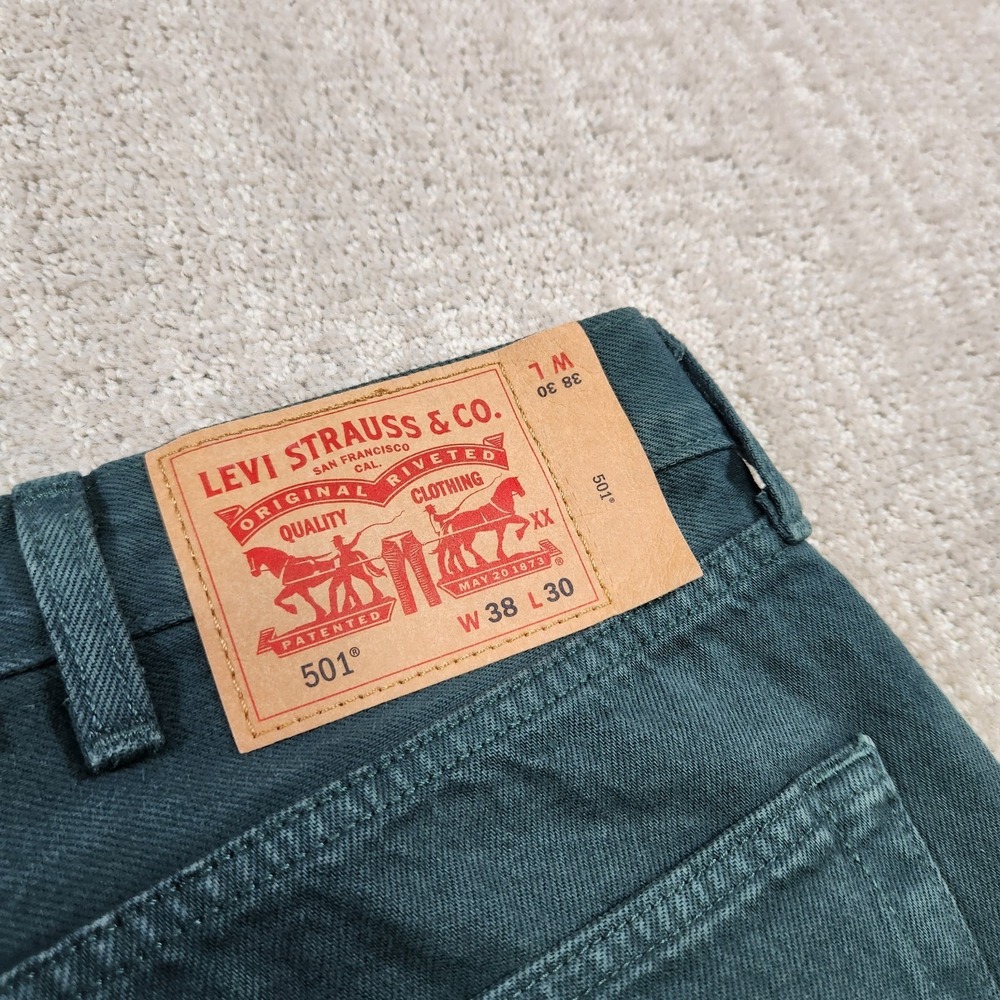 Levis 501 Jeans Men 38x30 Straight Leg Button Fly Green Denim Classic - Picture 10 of 13